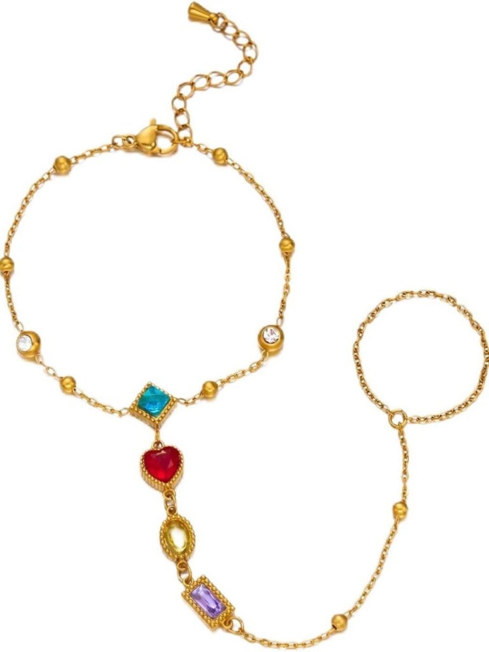 18K Gold Plated Multicolor CZ Hand Chain Bracelet - Elegant Boho Jewelry